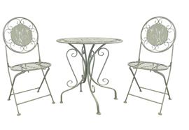Bistro Set aus Metall  1 Gartentisch und 2 Stühle  hellgrün mit Gräsermuster