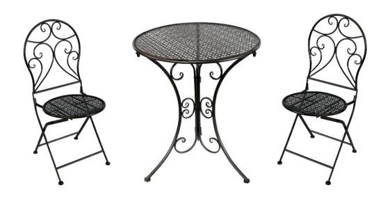 Bistro Set aus Metall Gartentisch und 2 Stühle Farbe Anthrazit