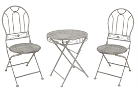 Bistro-Set aus Metall  Gartentisch und 2 Stühle  Farbe: Vintage wei  pulverbeschichtet
