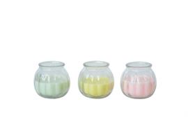 Citronella Kerze im Glas 3 Farben ass.  D:8cm H:7.5cm  Farbe: Grün / Gelb / Pink