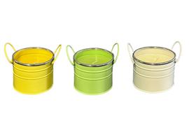 Citronella Kerze in Metall Eimer  mit Henkel 3er Assortierung  weiss, gelb, grün