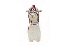 Deko Alpaca mit Chullo  und Halsband  L13cm x B26cm x H42cm