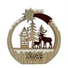 Deko Aufsteller rund  naturfarben  mit Rentier und Wald  aus Holz goldiger Stern
