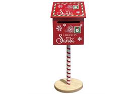 Deko Briefkasten Santa  auf Ständer Holz bemalt in der  Farbe rot