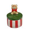 Deko Dose Teddybär  weiss rot gestreift  grüner Deckel