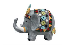 Deko Elefant  grau mit buntem Sattel und Kopfschmuck  11.5 x19.5 x15.5cm