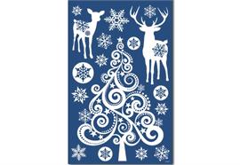 Deko Fensterfolie  selbstklebend  Rentier, Weihnachtsbaum  und Schneeflocken