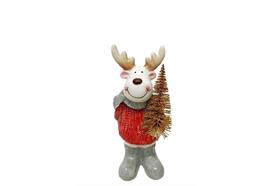 Deko Figur Elch aus Dolomit  mit Baum aus Metall  rot weiss  H15cm