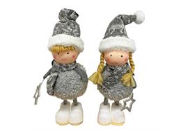 Deko Figur Junge und Mädchen  stehend 2-assortiert  in Grau