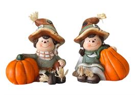 Deko Figur Kind mit Kürbis  2er Assortierung  Junge und Mädchen