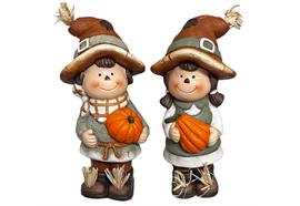 Deko Figur Kind mit Kürbis  2er Assortierung  Junge und Mädchen