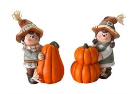 Deko Figur Kind mit Kürbis  2er Assortierung  Junge und Mädchen