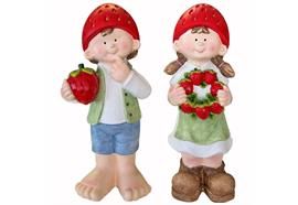 Deko Figur Kinder mit Erdbeermütze  2er Assortierung  stehend  15cm x 18cm x 45.5cm