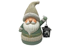 Deko Figur Santa grün  mit Laterne für Teelicht  aus Magnesia