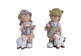 Deko Figuren aus Polyresin  2er Assortierung  Junge und Mädchen  13x16x31cm