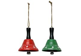Deko Hänger Glocke  2-assortiert aus Metall  in der Farbe grün und rot