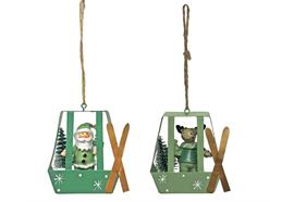 Deko Hänger Gondel 2-assortiert  aus Metall  in der Farbe grün  Elch oder Santa