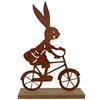 Deko Hase auf Fahrrad  aus Metall auf Holzsockel  Rost Optik