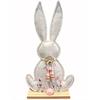 Deko Hase aus Filz  auf Holzständer  grau mit Blumenmuster