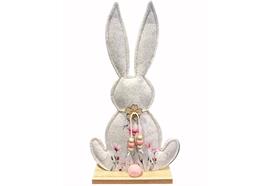 Deko Hase aus Filz  auf Holzständer  grau mit Blumenmuster