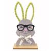 Deko Hase aus Filz  auf Holzständer  mit Brille  Ohren in Grün