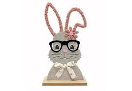 Deko Hase aus Filz  auf Holzständer  mit Brille  Ohren in Rosa