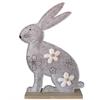 Deko Hase sitzend  aus Filz auf Holzsockel  in Grau mit Blüten
