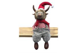 Deko Hochlandrind  sitzend mit Santa Mütze  20x23x75cm