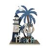 Deko Maritim Beach aus Holz  mit Leuchtturm  Farbe: Weiss/Blau  L:17cm B:5cm H:22cm