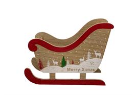 Deko Schlitten Holz Merry X-Mas  Farbe: Braun/Weiss/Rot  Design: Winterlandschaft