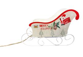 Deko Schlitten XMAS  Metall weiss rot
