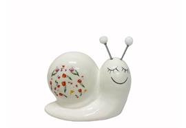Deko Schnecke aus  Keramik weiss  mit Blumenmuster