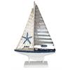Deko Segelschiff  aus Holz  blau weiss  auf Sockel