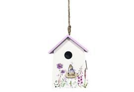 Deko Vogelhaus aus Holz  weiss bemalt mit Blumen  zum Aufhängen oder Stellen