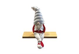 Deko Wichtel Kantenhocker  rot weiss mit  flauschiger Mütze  grau weiss