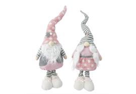 Deko Wichtel Santa 2assortiert  stehend  Rosa Grau  L8cm x B17cm x H70cm