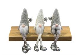 Deko Wichtel Santa  Kantenhocker grau / weiss  3er Assortierung