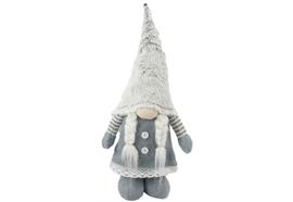 Deko Wichtel Santa  Mädchen stehend  L:7cm x B:20cm x H:54cm  Farbe: Weiss / Grau