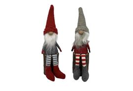 Deko Wichtel Santa sitzend auf Holz  2 assortiert  L:5cm B:5cm H:21cm