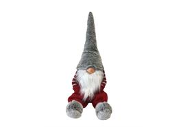 Deko Wichtel Santa sitzend,  Farbe: Rot / Grau,  L:18cm B:22cm H:60cm