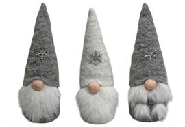 Deko Wichtel Santa  sitzend grau / weiss  3er Assortierung