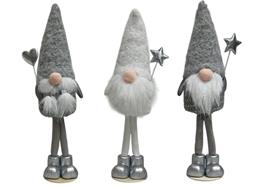 Deko Wichtel Santa  stehend grau / weiss  3er Assortierung
