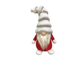 Deko Wichtel Santa  stehend rot weiss mit  flauschiger Mütze  grau weiss