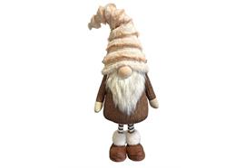 Deko Wichtel stehend  braun weiss mit  flauschiger Mütze  braun weiss