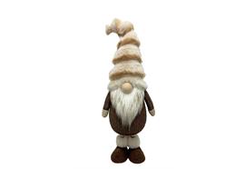 Deko Wichtel stehend  braun weiss mit  flauschiger Mütze  braun weiss
