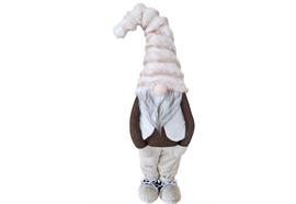 Deko Wichtel stehend  braun weiss mit  flauschiger Mütze  braun weiss