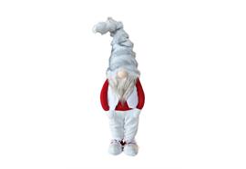 Deko Wichtel stehend  rot weiss mit  flauschiger Mütze  grau weiss