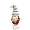 Deko Wichtel stehend  rot weiss mit  flauschiger Mütze  grau weiss