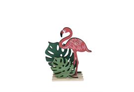 Dekosteller Flamingo aus Holz  mit Blätter L:12cm B:4cm H:20cm