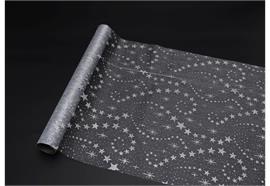 Dekostoff "Organza"  Farbe: Grau mit Sternen  36x300cm gerollt und geschnitten